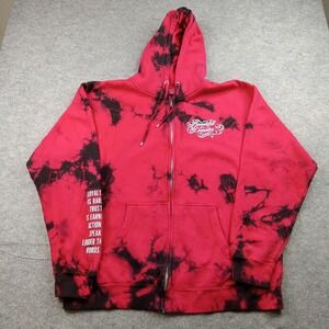 Beautiful Disaster Hoodie Womens 2XL Red Black Tie Dye Zip Graphic Sweatshirt